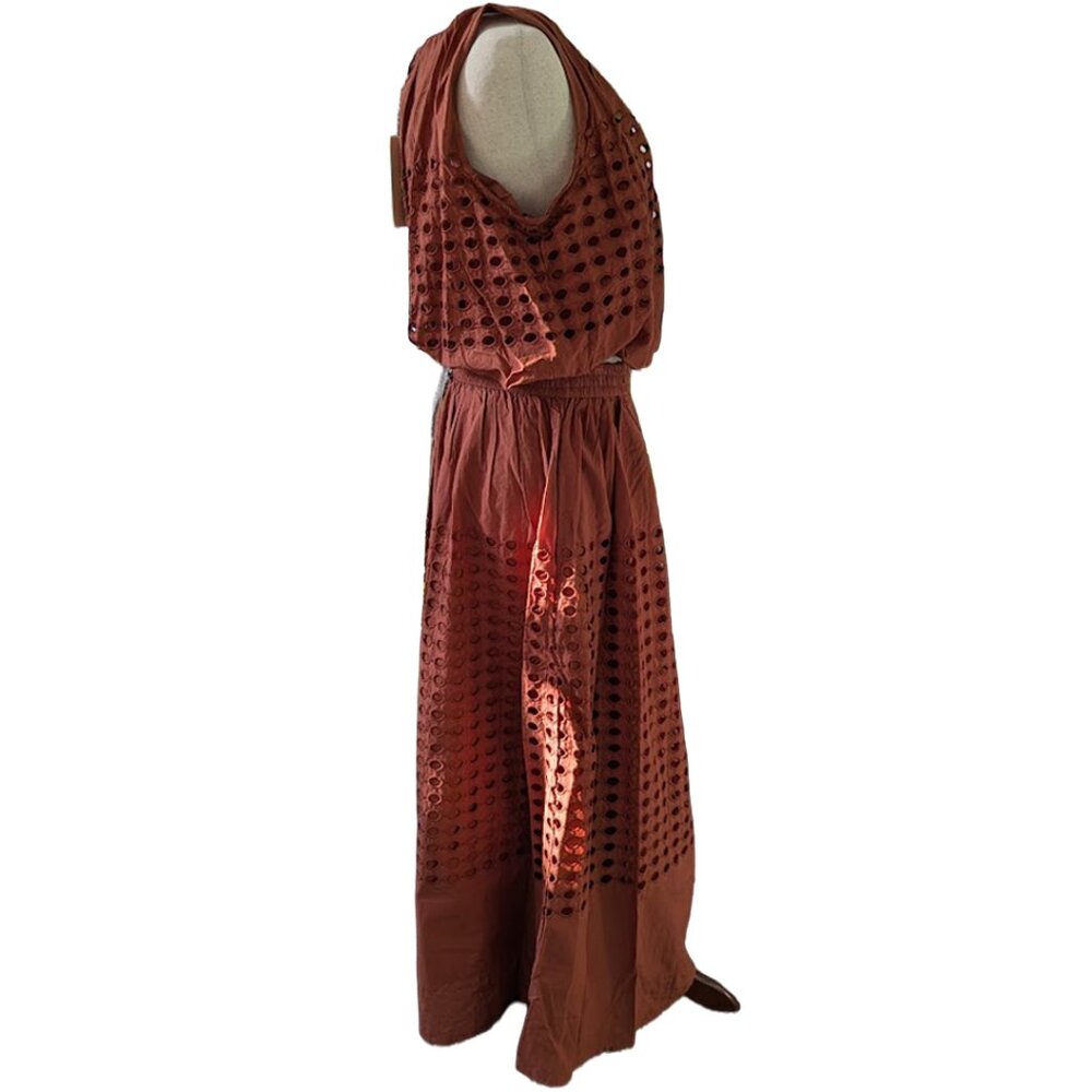 Sleeveless Eyelet Skirt Set in Terracotta - Picture 6 of 14